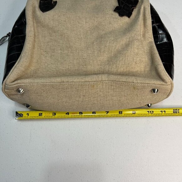 Pantera International Corp Bowling Tote Bag Shoulder Beige Canvas Brown Leather - Picture 12 of 14